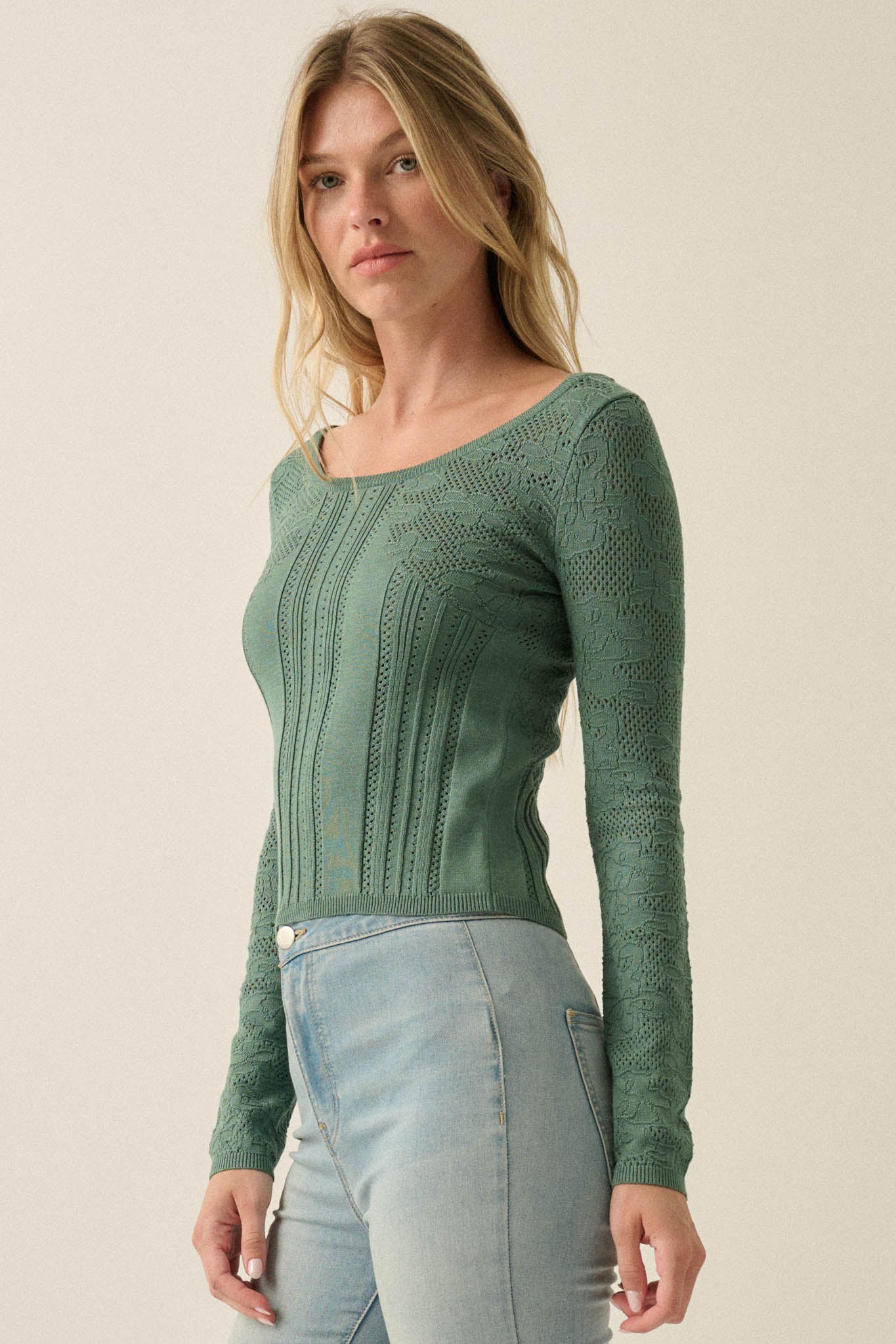 On Pointe Floral Pointelle Scoop-Neck Cropped Top - ShopPromesa