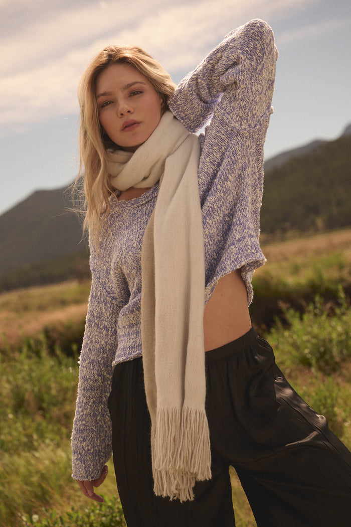 Stay Awhile Marled Boucle-Knit Rolled-Edge Sweater - ShopPromesa