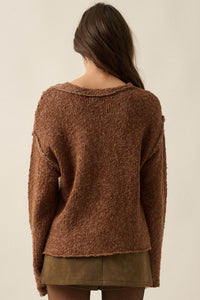 Stay Awhile Marled Boucle-Knit Rolled-Edge Sweater - ShopPromesa