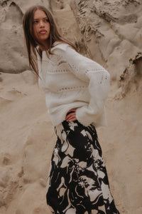 Light Touch Fuzzy Pointelle-Knit Collared Sweater - ShopPromesa