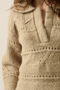 Light Touch Fuzzy Pointelle-Knit Collared Sweater - ShopPromesa