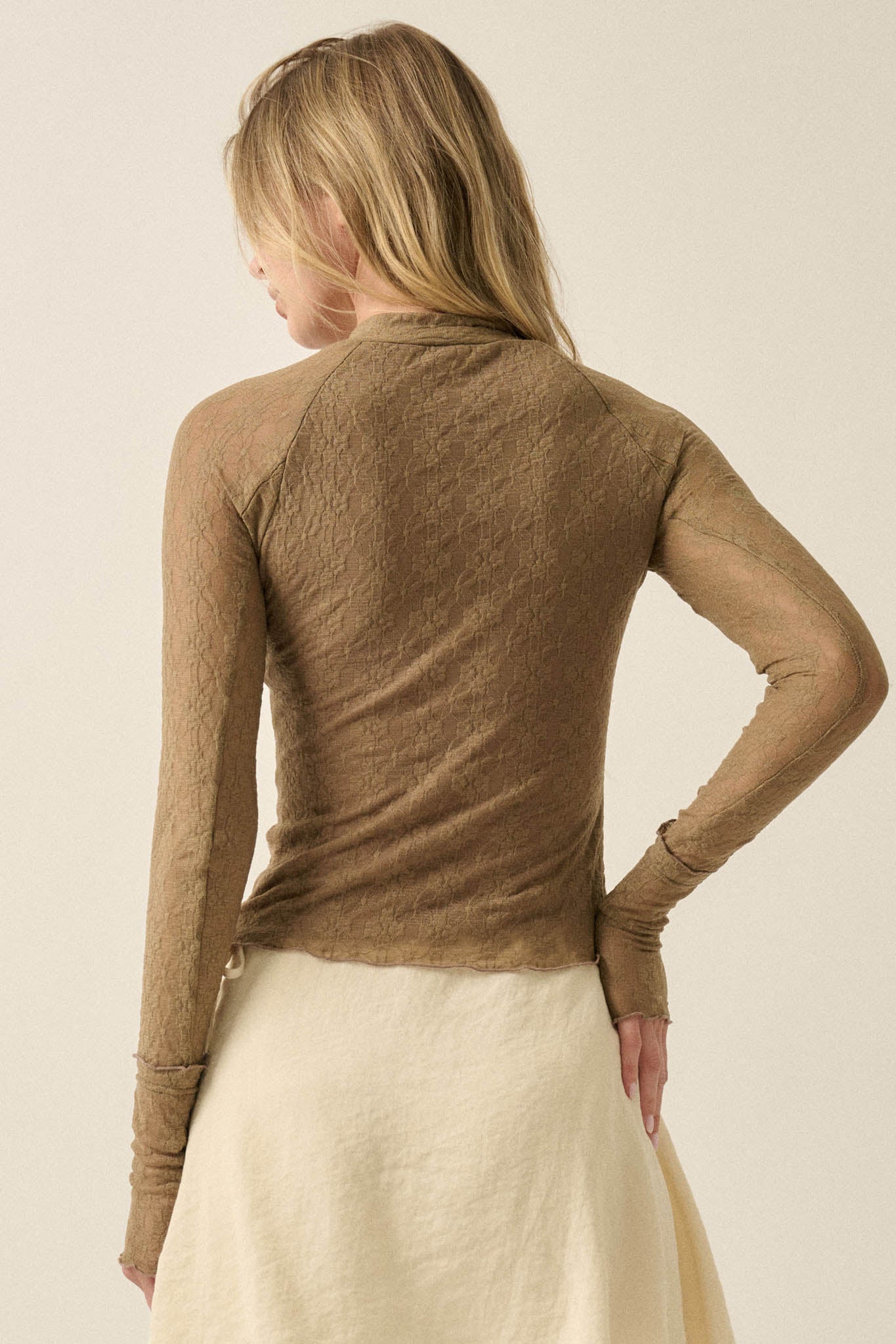 Looking Lovely Floral Lace Split-Cuff Henley Top - ShopPromesa
