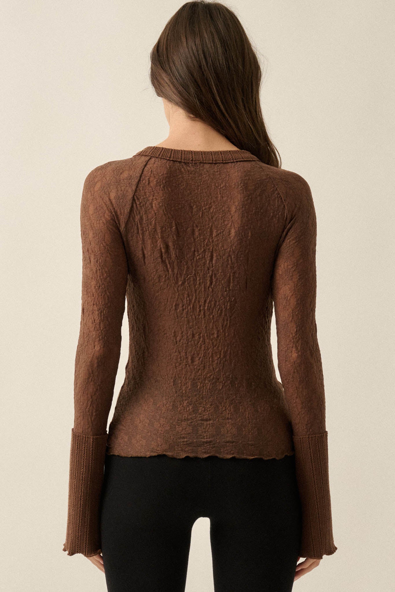 Lovely You Floral Lace Mock-Neck Thumbhole Top - ShopPromesa