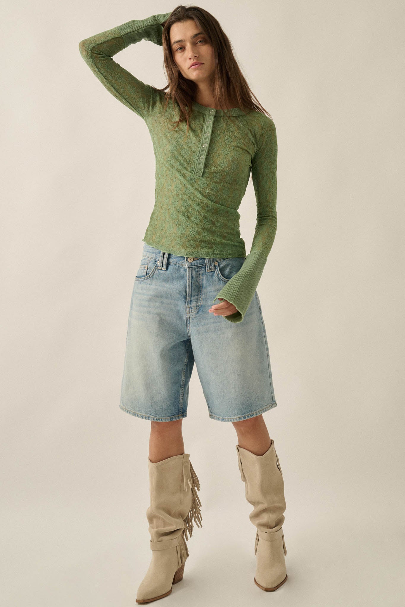 Lovely You Floral Lace Mock-Neck Thumbhole Top - ShopPromesa