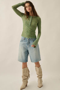 Lovely You Floral Lace Mock-Neck Thumbhole Top - ShopPromesa