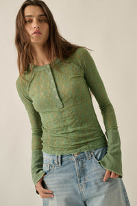 Lovely You Floral Lace Mock-Neck Thumbhole Top - ShopPromesa