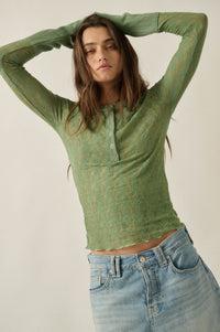 Lovely You Floral Lace Mock-Neck Thumbhole Top - ShopPromesa