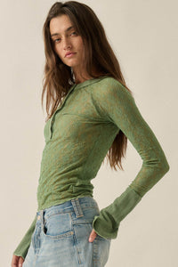 Lovely You Floral Lace Mock-Neck Thumbhole Top - ShopPromesa