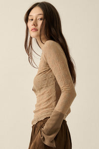 Lovely You Floral Lace Mock-Neck Thumbhole Top - ShopPromesa
