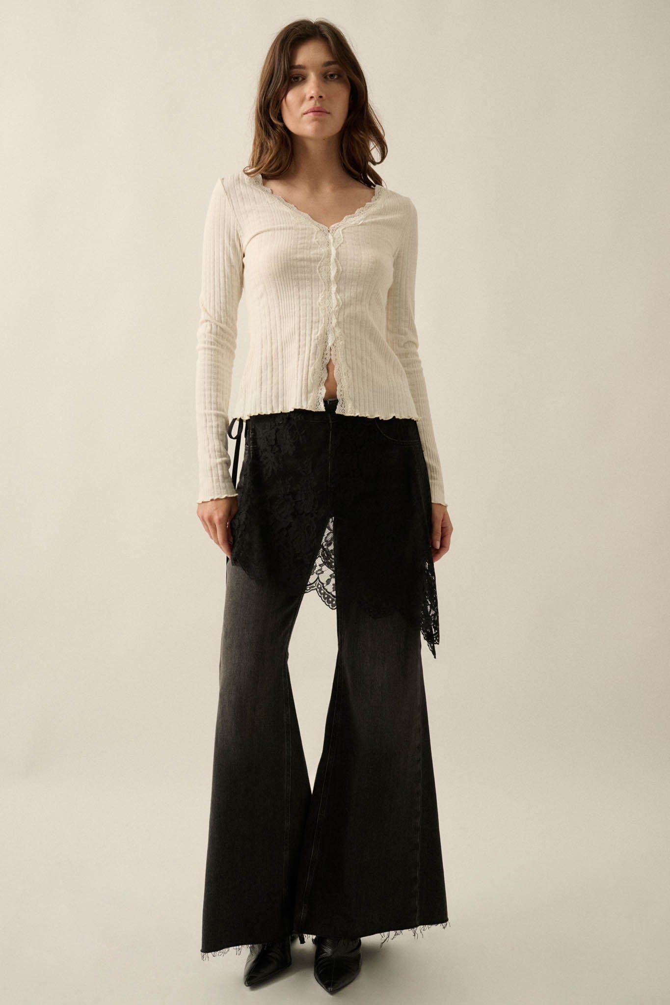 Self Love Rib-Knit Split-Front Long-Sleeve Top - ShopPromesa