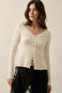 Self Love Rib-Knit Split-Front Long-Sleeve Top - ShopPromesa