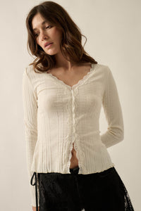 Self Love Rib-Knit Split-Front Long-Sleeve Top - ShopPromesa
