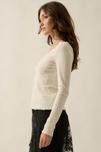 Self Love Rib-Knit Split-Front Long-Sleeve Top - ShopPromesa