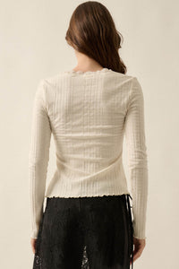 Self Love Rib-Knit Split-Front Long-Sleeve Top - ShopPromesa