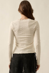 Self Love Rib-Knit Split-Front Long-Sleeve Top - ShopPromesa