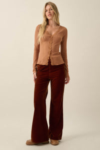 Self Love Rib-Knit Split-Front Long-Sleeve Top - ShopPromesa