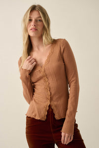 Self Love Rib-Knit Split-Front Long-Sleeve Top - ShopPromesa
