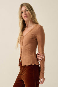 Self Love Rib-Knit Split-Front Long-Sleeve Top - ShopPromesa