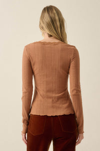 Self Love Rib-Knit Split-Front Long-Sleeve Top - ShopPromesa