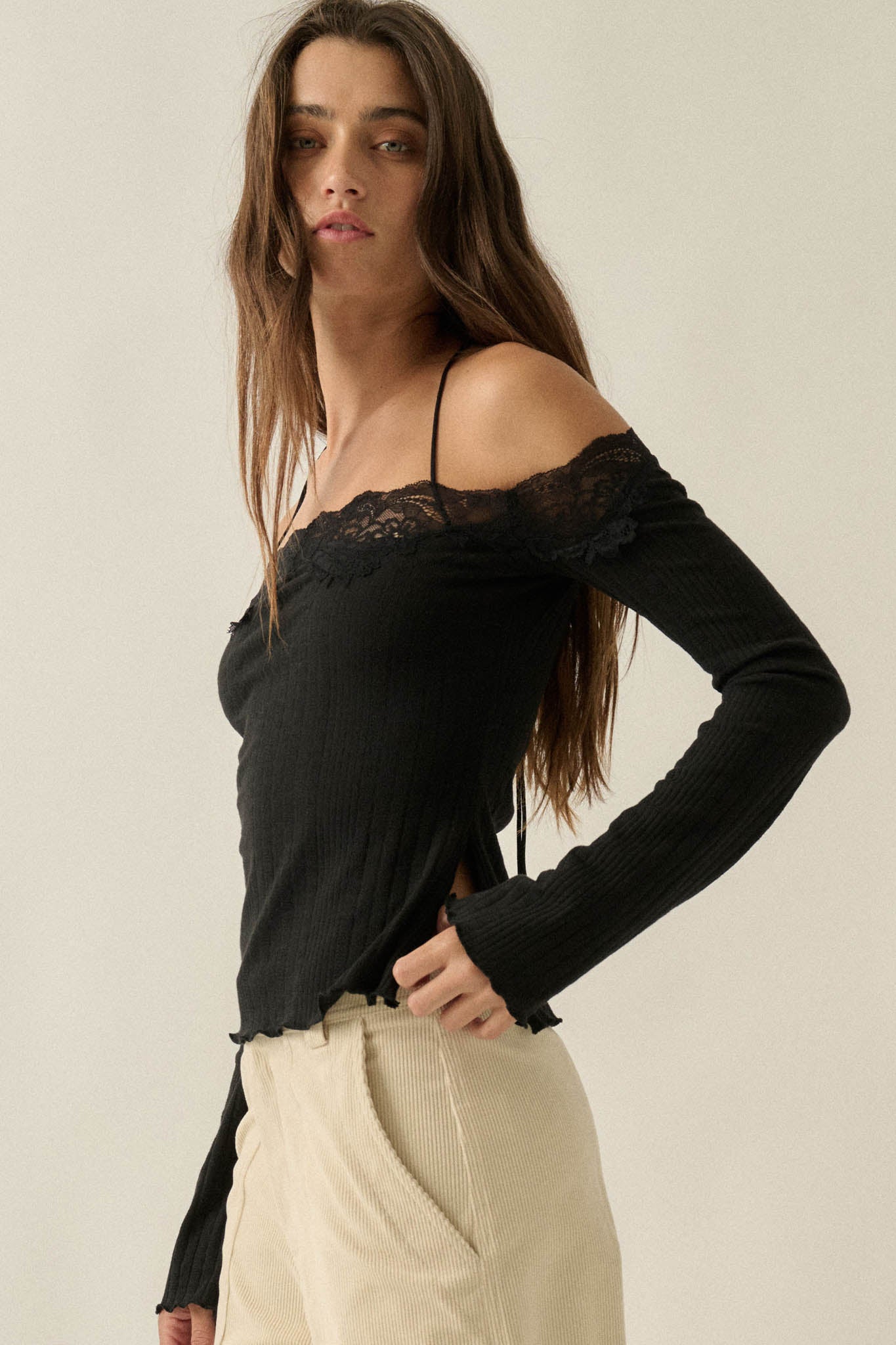 Best Self Rib-Knit Off-Shoulder Long-Sleeve Top - ShopPromesa