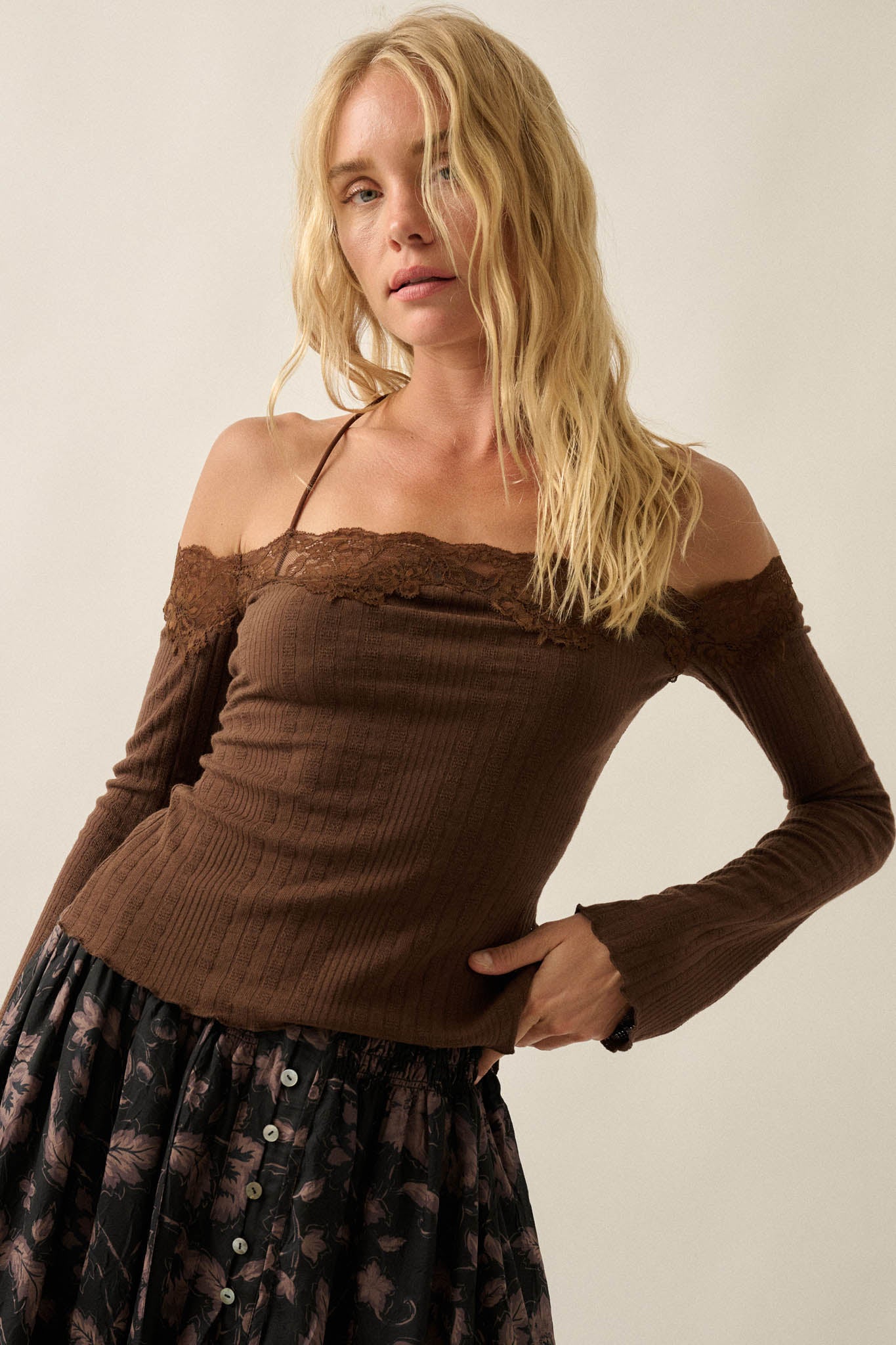 Best Self Rib-Knit Off-Shoulder Long-Sleeve Top - ShopPromesa