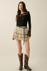 Gentle Grace Ribbed Knit and Lace Henley Top - ShopPromesa