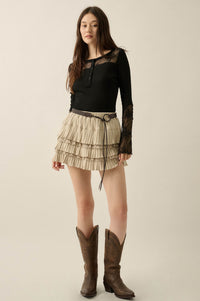 Gentle Grace Ribbed Knit and Lace Henley Top - ShopPromesa