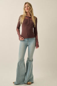 Gentle Grace Ribbed Knit and Lace Henley Top - ShopPromesa