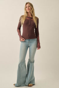 Gentle Grace Ribbed Knit and Lace Henley Top - ShopPromesa