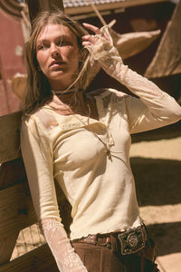 Gentle Grace Ribbed Knit and Lace Henley Top - ShopPromesa