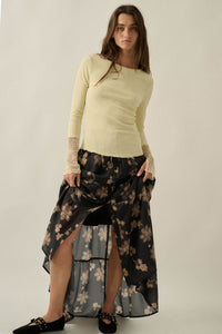 Gentle Touch Lace-Cuff Ribbed Knit Top - ShopPromesa