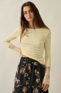 Gentle Touch Lace-Cuff Ribbed Knit Top - ShopPromesa