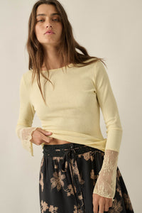 Gentle Touch Lace-Cuff Ribbed Knit Top - ShopPromesa