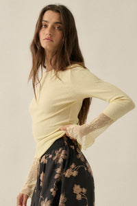 Gentle Touch Lace-Cuff Ribbed Knit Top - ShopPromesa