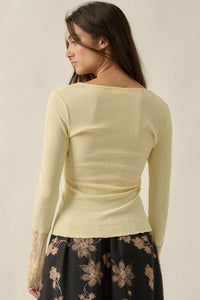 Gentle Touch Lace-Cuff Ribbed Knit Top - ShopPromesa