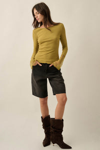 Gentle Touch Lace-Cuff Ribbed Knit Top - ShopPromesa