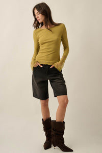 Gentle Touch Lace-Cuff Ribbed Knit Top - ShopPromesa