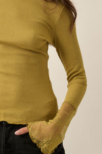 Gentle Touch Lace-Cuff Ribbed Knit Top - ShopPromesa