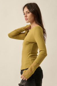 Gentle Touch Lace-Cuff Ribbed Knit Top - ShopPromesa