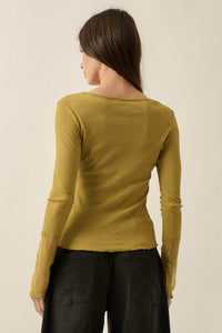 Gentle Touch Lace-Cuff Ribbed Knit Top - ShopPromesa