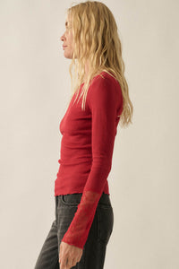 Gentle Touch Lace-Cuff Ribbed Knit Top - ShopPromesa