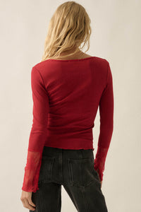 Gentle Touch Lace-Cuff Ribbed Knit Top - ShopPromesa
