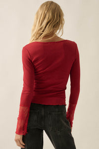 Gentle Touch Lace-Cuff Ribbed Knit Top - ShopPromesa