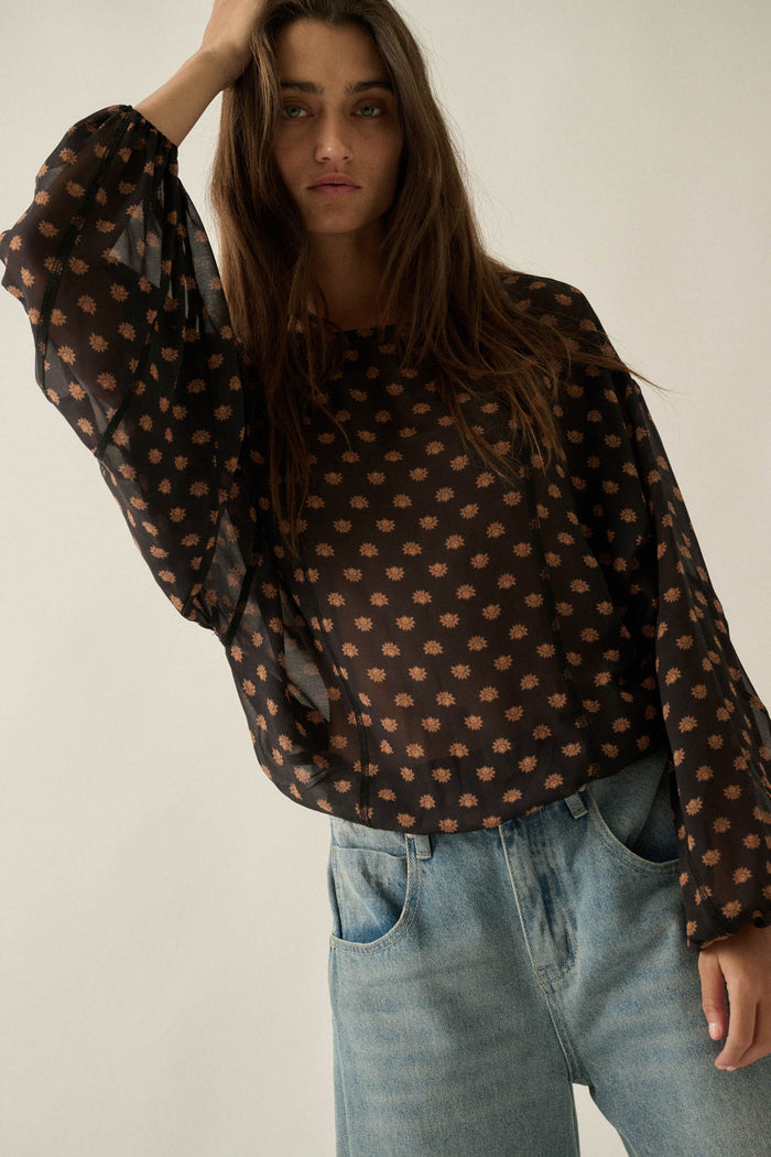 Good Glory Floral Chiffon Balloon-Sleeve Bodysuit - ShopPromesa