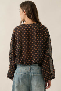 Good Glory Floral Chiffon Balloon-Sleeve Bodysuit - ShopPromesa