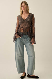 All a Dream Paisley and Lace Bell-Sleeve Peplum Top - ShopPromesa