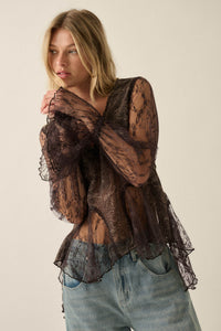 All a Dream Paisley and Lace Bell-Sleeve Peplum Top - ShopPromesa