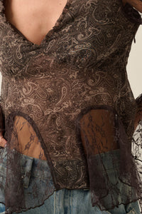 All a Dream Paisley and Lace Bell-Sleeve Peplum Top - ShopPromesa