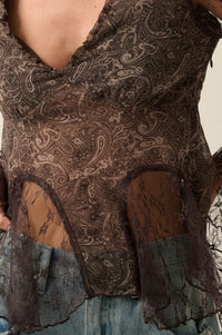 All a Dream Paisley and Lace Bell-Sleeve Peplum Top - ShopPromesa