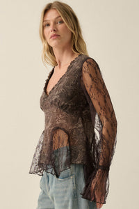 All a Dream Paisley and Lace Bell-Sleeve Peplum Top - ShopPromesa